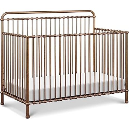 NAMESAKE Winston 4-in-1 Convertible Crib - GREENGUARD Gold Certified Metal Baby Crib Convertible to Toddler Bed, Daybed, Full Size Bed w/ 4 Mattress Heights - Vintage Gold Bedside Crib for Baby