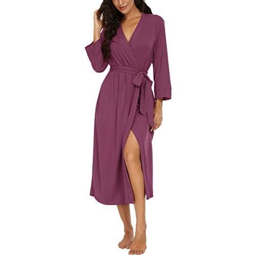 VINTATRE Women Kimono Robes Long Knit Bathrobe Lightweight Soft Knit Sleepwear V-neck Casual Ladies Loungewear