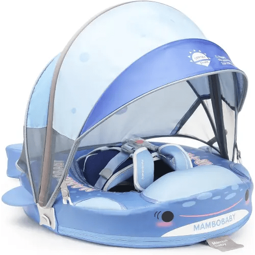 2024 Newest Mambobaby Baby Pool Float with Canopy & Tail Mambobaby Baby Swim Float Non-Inflatable Solid Baby Float Upgrade Soft Waterproof Skin-Friendly Material Infant Swim Float
