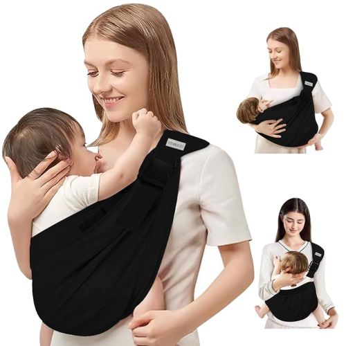 Baby Sling Carrier Newborn to Toddler,Updated Adjustable One Shoulder Labor-Saving Baby Holder Carrier,Tollder Sling Carrying 7-45 lbs(Black)