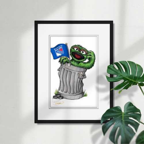 New York Rangers Oscar the Grouch Sketch Print - NHL and Sesame Street Licensed Limited Edition Art Wall Decor Print by S. Preston