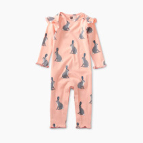 Tea Collection Ruffle Shoulder Baby Romper - Nousagi Rabbit, 0-3 M