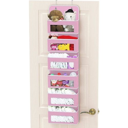 Simple Houseware Over Door/Wall Mount 6 Clear Window Pocket Organizer, Pink