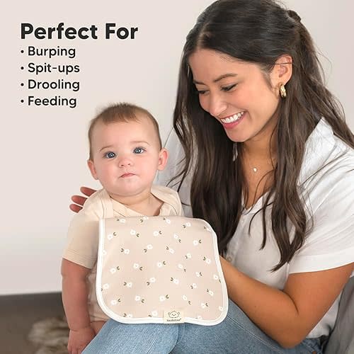 Organic Burp Cloths Baby Boy & Girl - 5-Pack Super Absorbent Cotton Burping Cloths for Babies, Soft & Plush Newborn Spit Up Rags, Infant Towels for Milk Spit Up, Unisex, Large 21" x 10" (Blooms)