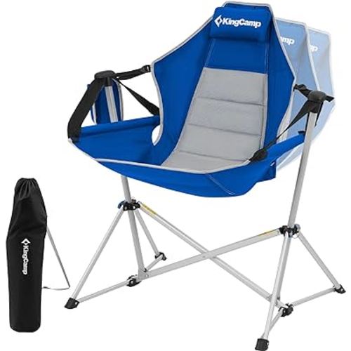 KingCamp Hammock Camping Chair, Aluminum Alloy Adjustable Back Swinging Chair, Folding Rocking Chair with Pillow Cup Holder, Recliner for Outdoor Travel Sports Games Lawn Concerts Backyard