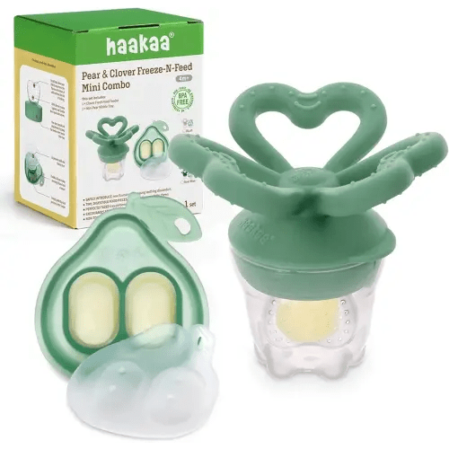 Haakaa Clover Baby Fruit Feeder Teether & Mini Freezer Nibble Tray – BPA-Free Silicone Breastmilk Popsicle Mold for Baby Teething Relief & Self-Feeding, 4M+ (Pea Green)