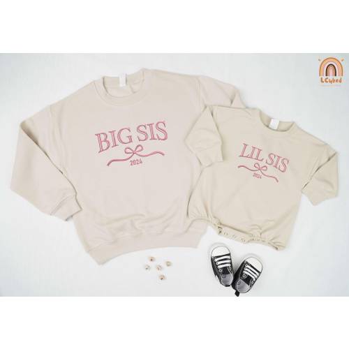 Embroidered Big Sister Little Sister Outfits, Big Sis Little Sis, Matching Sister Outfits, Big Sister Announcement, Sibling Outfits