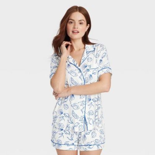 Women's Cloud Knit Short Sleeve Notch Collar Shirt And Shorts Pajama Gift Set - Auden™ Green/polka Dot 4x