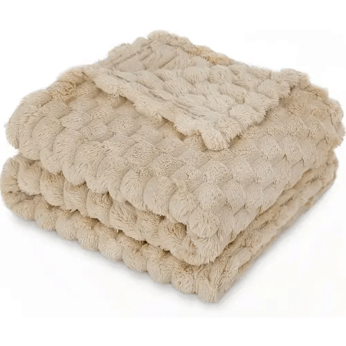 HOMRITAR Baby Blanket for Unisex 3D Jacquard Fluffy Fuzzy Toddler Blanket, Soft Warm Cozy Flannel Fleece Warm Blankets for Boys Girls Infant Nursery, Stroller (30 x 40 Inch, Khaki)