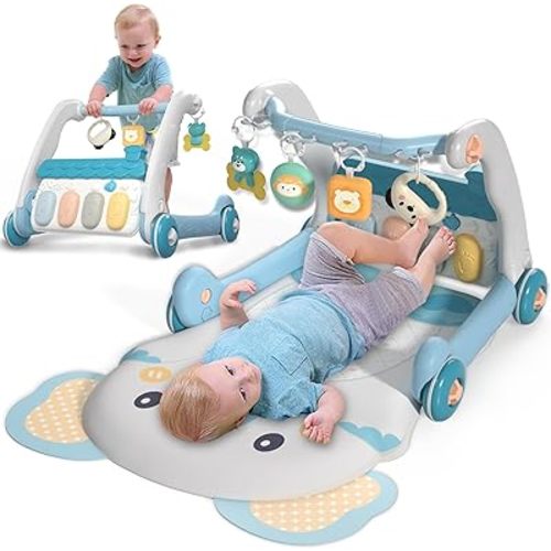 Caterbee 2 in 1 Baby Piano Play Mat & Standing Toy with musicial and Light (Blue)