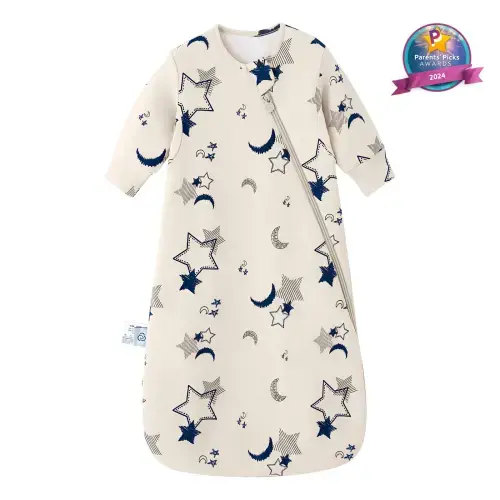 All Season Long Sleeve Sleep Sack 1.0 TOG - Organic Cotton & Camel Wool - Moonlit