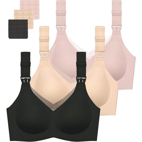 Gailife 3 Pack Nursing Bras for Breastfeeding Seamless V Neck Mesh Maternity Bra Comfort Pregnancy Sleep Bralette