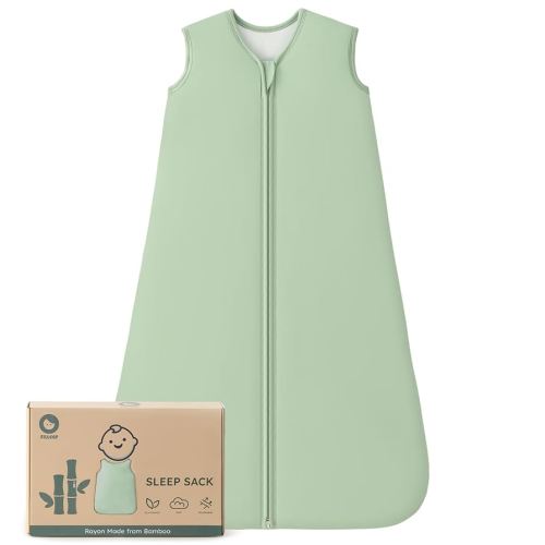 Rayon Made From Bamboo Baby Sleep Sack, SuperSoft 6-12 Months 1.0 Tog Baby Wearable Blanket, Sleeping Sack for Toddler Infant with 2-Way Zipper, Lightweight & Roomy,Green