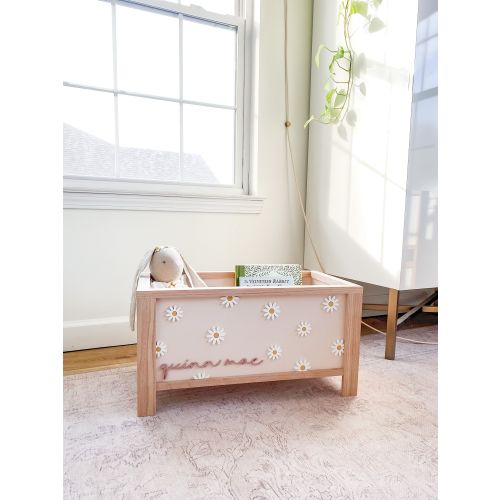 Pink Daisy Toy Chest with Name - girl's room - toy storage - nursery decor - 1st birthday - baby shower - flowers - daisies - art