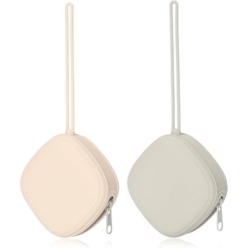 Silicone Pacifier Holder Case, Baby Binky Silicone Cover Pouch, Silicone Pacifier Storage Case for Diaper Bag, 2 Pack (Light Grey, Cream)