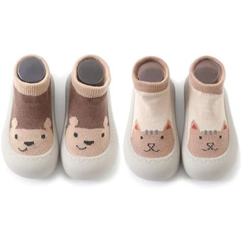 2 Pairs Baby Sock Shoes Infant Boys Girls Non Slip Shoes Slippers Toddler First Walking Shoes Slip-on Sneakers
