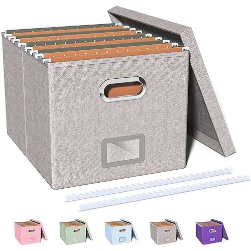 Oterri File Organizer With Lid, Portable Hanging File Box for Letter/Legal Folder Storage, Office/Decor/Home, 1 Pack, Gray