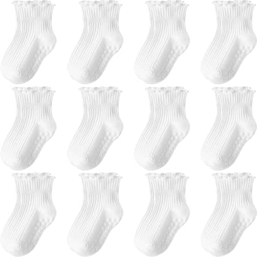 Baby Toddler Socks Grip Non Slip Boys Girls Cotton 12 Pack for Kids Ankle Cute Socks 6M-7Years