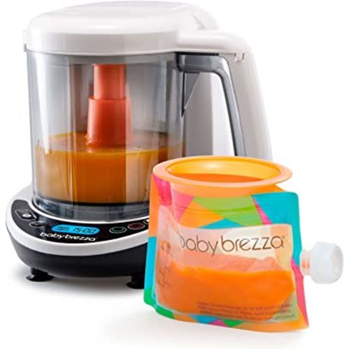 Baby Brezza One Step Baby Food Maker Deluxe – Auto shut Off, Dishwasher Safe Cooker and Blender to Steam + Puree Organic Food for Infants + Toddlers - Set of 3 Pouches + 3 Funnels
