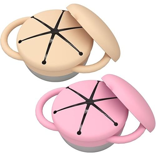 Stainless Steel Snack Containers for Kids, 2 Pack Toddler Snack Containers with Silicone Lids & Handles, Safe and Durable, Snack Cups for Toddlers Spill Proof