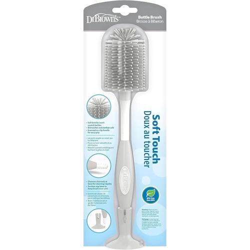 Dr. Brown's Soft Touch No Scratch Baby Bottle Cleaning Brush, Nipple Cleaner & Suction Cup Base for Easy Storage, BPA Free, Gray