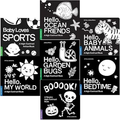High-Contrast Books Series 7 Books Set - Baby Loves Sports, Hello, Ocean Friends, Hello, Baby Animals, Hello, Garden Bugs, Hello, My World, Booook! A Spooky High-Contrast Book, Hello, Bedtime