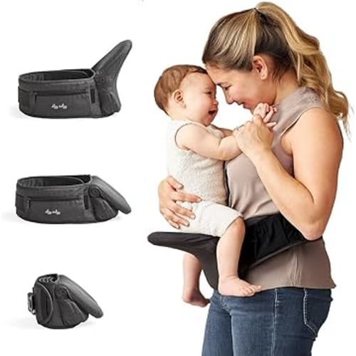 Itzy Ritzy Hip Seat Baby Carrier - 3 Ways to Hold & Support Babies and Toddlers Between 12-44 Pounds; Fits Up to 62" Waist (Black)