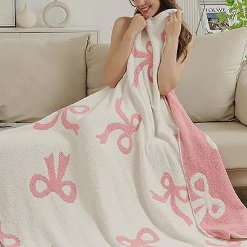 Bow Blanket Pink Bows Soft Throw Blanket Reversible Premium Cozy Fabric for Best Comfort - for Infant,Toddler,Newborn,Nursery,Girl,Throw,Crib,Stroller,Gift, Pink Bows (Pink Bows, 50x60 in)