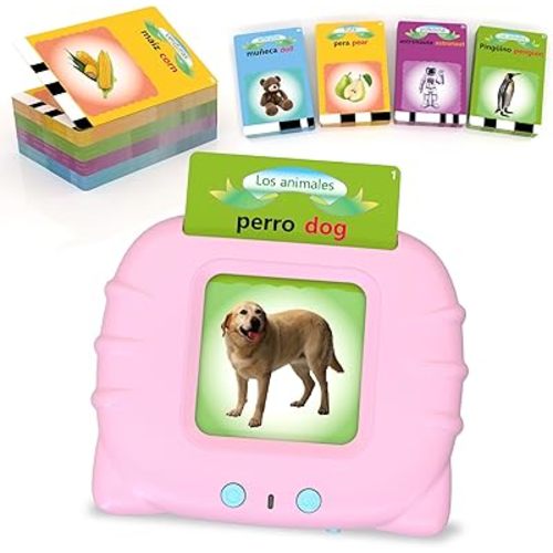 Spanish English Bilingual Talking Flash Cards for Toddlers, Montessori Learning Toys,Learning Resources Speech Therapy Toys,Kindergarten Preschool Educational Toys,Birthday Gift for Girls