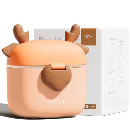 NCVI Baby Formula Dispenser On The Go, Formula Container to Go, Formula Holder for Travel, Outdoor Picnic with Baby Infant, Portable Container for Milk Powder, Snacks, Candy, Fruits (Brown Deer)