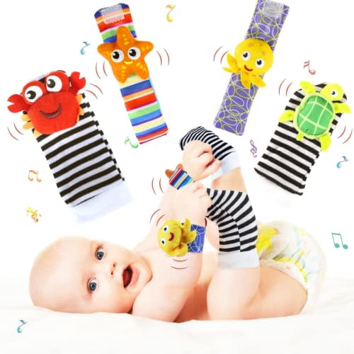 Wrist Rattles Foot Finder Rattle Sock Toy for Baby Toddler, Baby Rattle Toys 0-6 Months, Baby Essentials 3-6 Months, Baby Rattles Present Gift for 0-3, 3-6, 6-12 Months(Marine Life)
