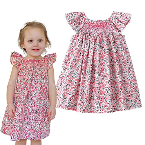 Simplee kids Baby Girl Smocked Dress Summer Casual Short Sleeve Dresses Floral Print Sundress Princess Dress for Toddlers