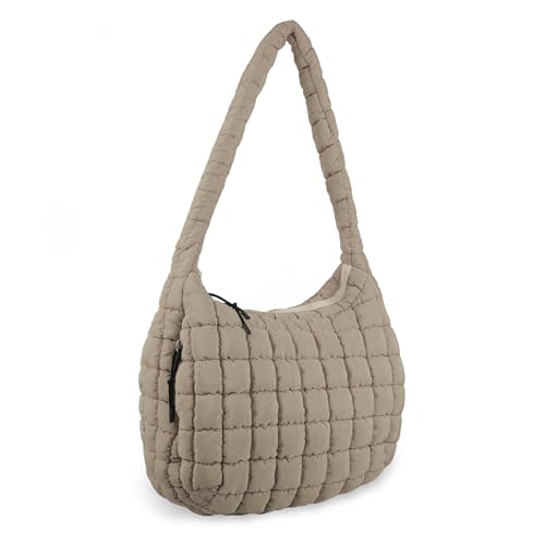 Quilted Puffer Tote Bag Purse Puffy Crossbody Shoulder Bag,Lightweight Nylon Hobo Bag Puffer Carryall Bag for Women Girl
