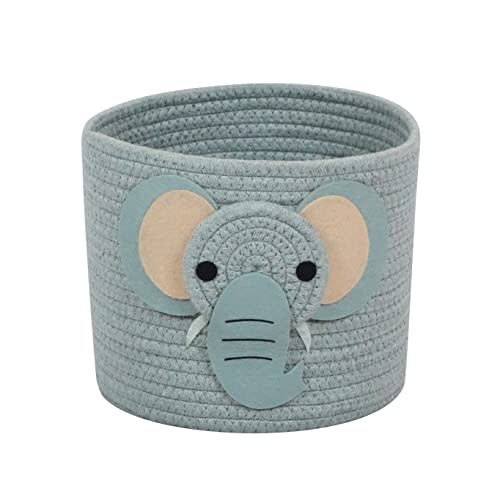 T&T Homewares Small Cotton Rope Baskets with Safari Theme Design for Baby Diaper Organizer, Nursery Storage, Nursery Room Decor, Kids Room Organizer, Cat Dog Toy Storage (Small Elephant)