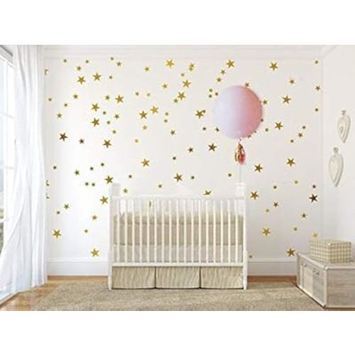 Wall Decals Gold Stars for Kids Room, 3-4-5centimeter Mix 112 Pcs, Easy to Peel Easy to Stick, Safe On Walls and Paint, Vinyl Decor by Bugybagy. (Matte Gold)