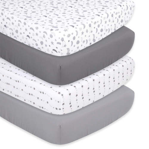 Celestial Moon and Stars 4-Pack Fitted Crib Sheet Set