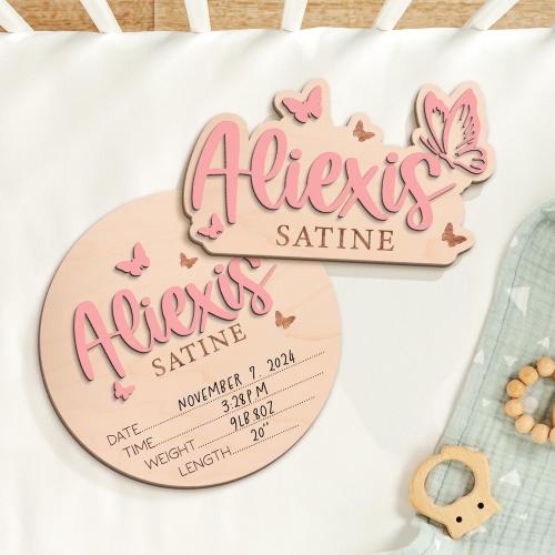Baby Announcement Sign With Birth Stats, Baby Girl Name Sign With Butterfly, Newborn Photo Prop, Hospital Name, Baby Name Sign for Nursery