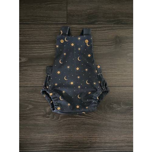 Baby cross back romper / Vintage baby romper / Organic baby clothes / navy celestial romper / stars and moon romper / gender neutral baby