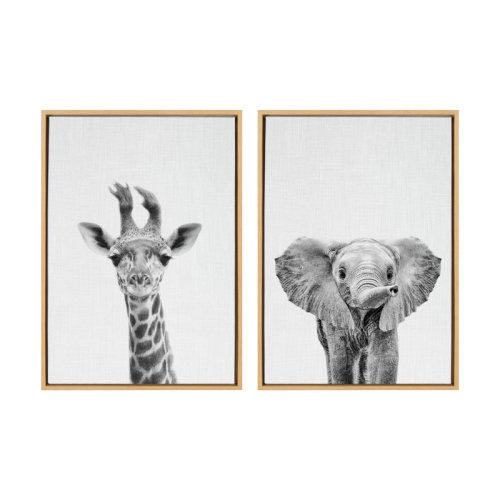 Isabelle & Max™ 'Baby Giraffe and Elephant' by Simon Te - 2 Piece Floater Frame Graphic Art Print Set on Canvas | Wayfair