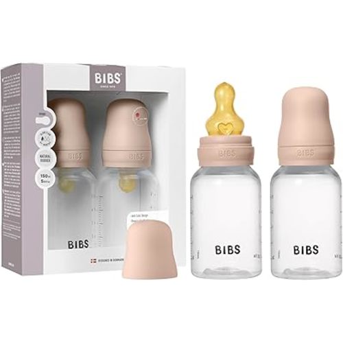 BIBS Baby Bottles 2-Pack, 5 Oz, Round Latex Nipple, Anti-Colic System for Gas Reduction., BPA-Free, Lightweight & Easy to Clean, Suitable for Newborns 0+ Years - 150ml (Pack of 2) Blush