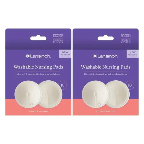 Lansinoh Washable Nursing Pads, Made with Organic Bamboo Viscose, Reusable Breast Pads for Breastfeeding with Wash Bag, Breastfeeding Essentials, 10 Count (Pack of 2)