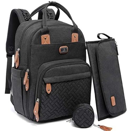 Diaper Bag Backpack with Portable Changing Pad, Pacifier Case and Stroller Straps, Dikaslon Large Unisex Baby Bags for Boys Girls, Multipurpose Travel Back Pack for Moms Dads, Black