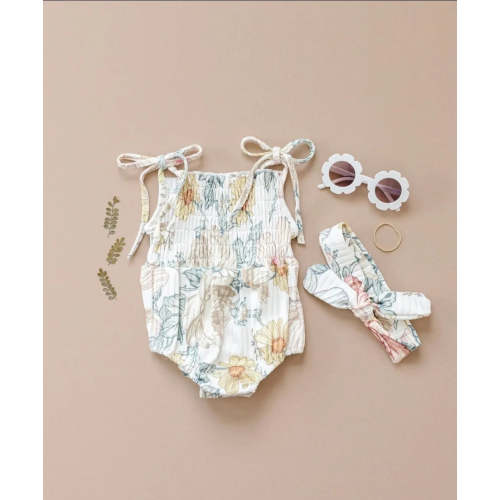 Ruby Ribbed Romper in Spring Floral | Reverie Threads