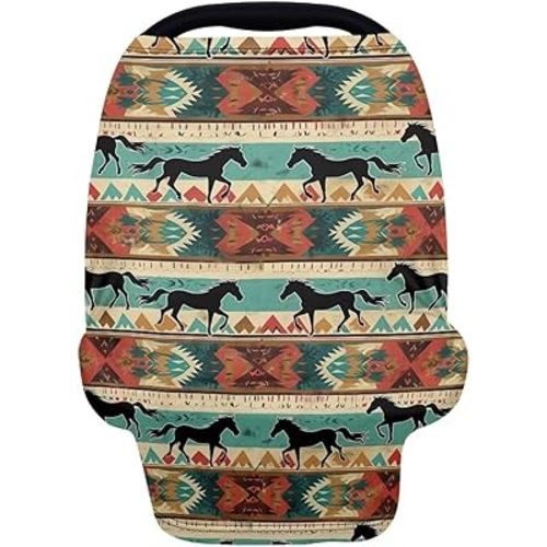 Youngerbaby Aztec Western Horse Nursing Cover for Newborns Breastfeeding Cover Scarf Baby Car Seat Covers Infant Stroller Cover Carseat Canopy for Girls and Boys Full Coverage