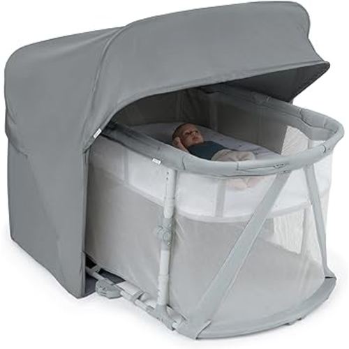 Ingenuity Dream Retreat 3-in-1 Portable Bassinet & Playard, Easy 3-Step Fold, Includes Indoor Outdoor UPF 50+ Light Blocking Shade, Mattress, & Sheet, 0-36 Months - Neutral