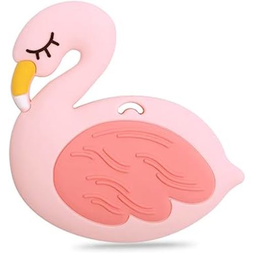 Baby Silicone Teether,Sensory Chew Toys,BPA Free Soft and Effective Infant Teething Pain Relief Toys,Freezer Safe,Food Grade Silicone,Best Shower Gift for Boys and Girls (Flamingo)