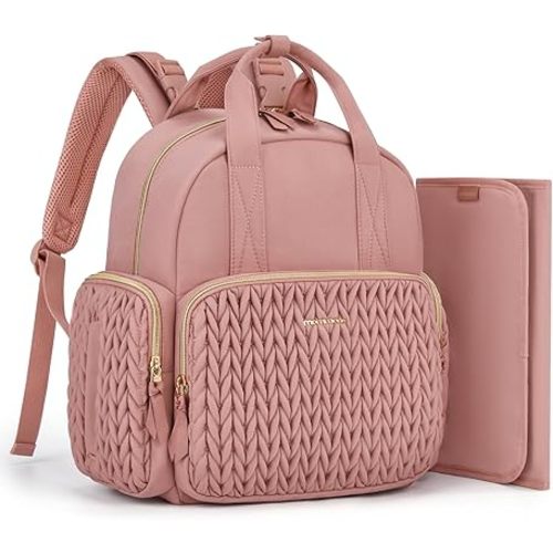 mommore Diaper Bag Backpack Small Diaper Backpack Travel Baby Bag Quilted Diaper Bag with Insulated Pockets, Stroller Straps