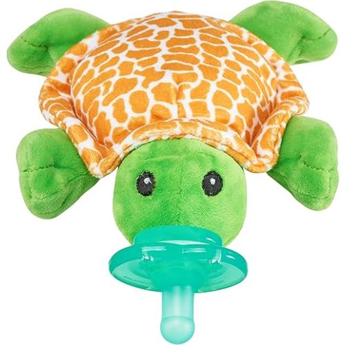 Nookums Paci-Plushies Shakies - Pacifier Holder with Built in Rattle (2 in 1)- Adapts to Name Brand Pacifiers, Suitable for All Ages, Plush Toy Includes Detachable Pacifier (Turtle)