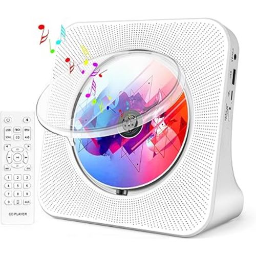 Portable CD Player with Speakers, ROADOM CD Players for Home, Bluetooth CD Player with Stereo Sound,Remote Control,Supports CD/Bluetooth/FM Radio/USB Drive/AUX/Timer/Repeat