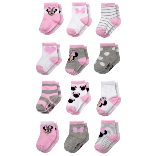 Disney Newborn/Infant Baby Girls' Socks - 12 Pack Minnie Mouse, Daisy, Princess Bulk Pack